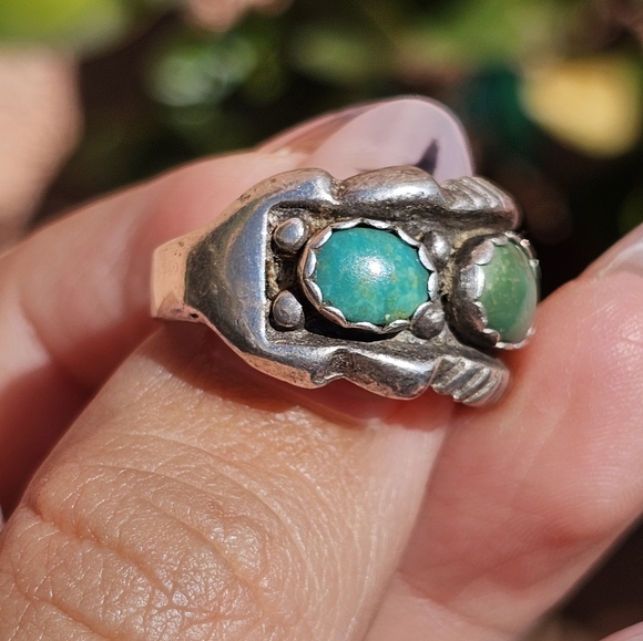 Triple J Sterling and Turquoise Long Ring main image 0